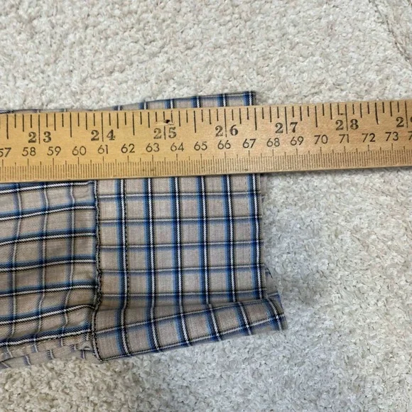 Cremieux Slim Fit Mens XL Plaid Button Down Shirt Tan Blue Long Sleeve Stretch - Picture 6 of 7